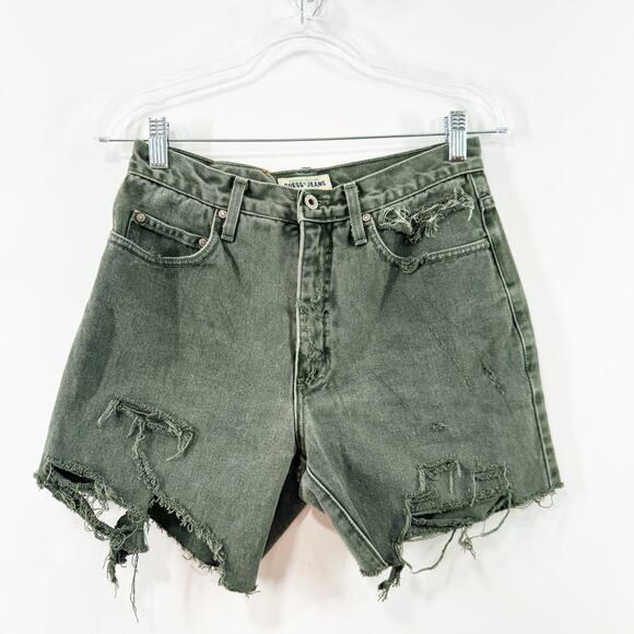 Vintage Guess Cutoff Shorts Green Denim Distressed Destroyed Beach Casual Size 4 - Picture 14 of 14